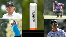 Sami Valimaki, Nick Hardy, Sahith Theegala, Rico Hoey and the Procore Championship trophy