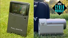 Full Swing simulator and the Voice Caddie Laser Fit Rangefinder side by side