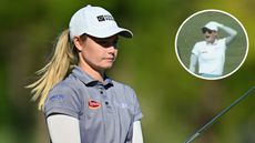 Main image of Brooke Matthews and inset screenshot of Matthews looking shocked after making hole-in-one at 2025 The Annika